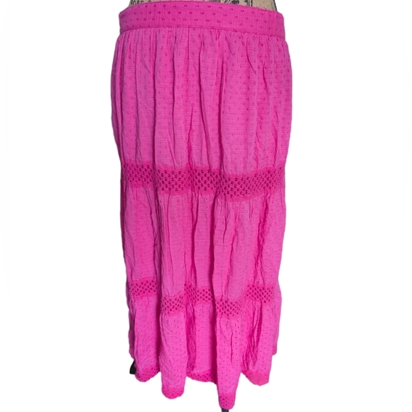 Vtg Y2K Coquette Bubblegum Pink Tiered Textured Cutout Maxi Skirt Size Large - Picture 6 of 9